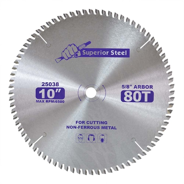 Superior Steel 10 Inch 80 Teeth 5/8 Inch Arbor 6500 RPM Circular Saw Blade for Cutting Non-Ferrous Metals 25038 - main